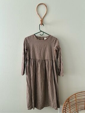 Olive Clothing Brown Gingham Long-Sleeve Dress